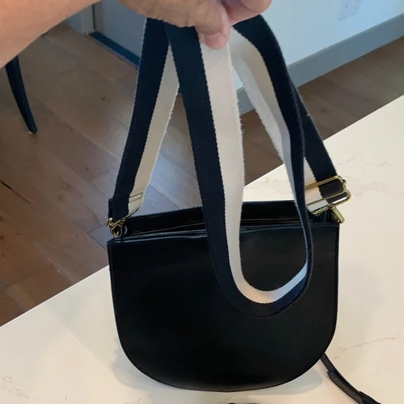 Madewell Black Leather Cossebody Bag with Striped Strap & Solid strap NWOT - Picture 1 of 15